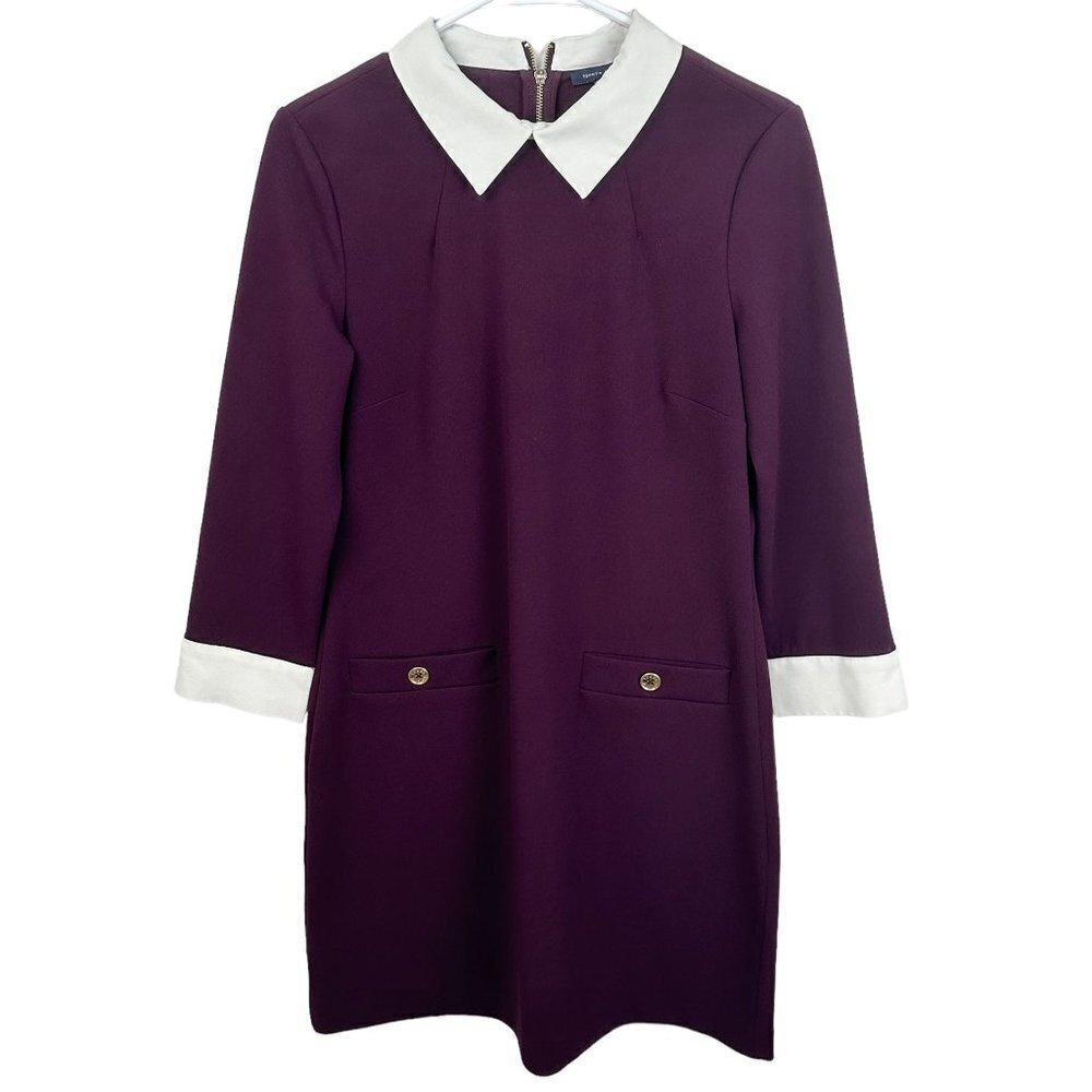 Tommy Hilfiger Plum Purple Peter Pan Collar Shift Dress Size 6 Preppy Mod